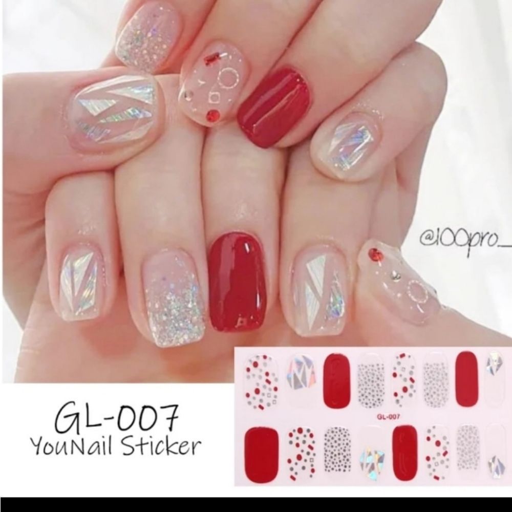 Red Stickers durable holidays transparent and Gold Transparent Nail WrapsMk016